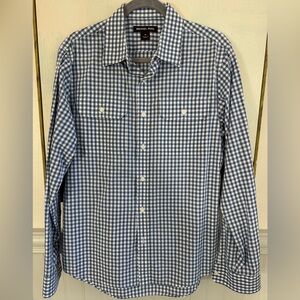 MICHAEL KORS Mens Blue And White Checkered Casual Button Down Size Medium